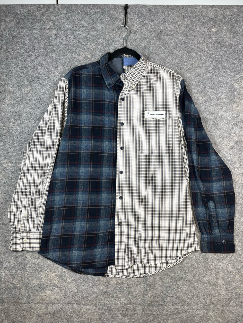 Sparked Apparel Patchwork Button Up Shirt Plaid Check Casual Streetwear